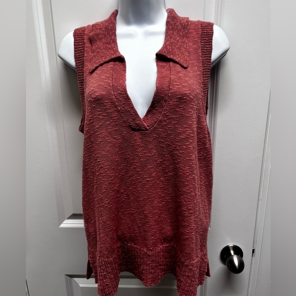 Evereve Jamison women’s pink Becca collar polo pullover top knit split V-neck L - Picture 2 of 11